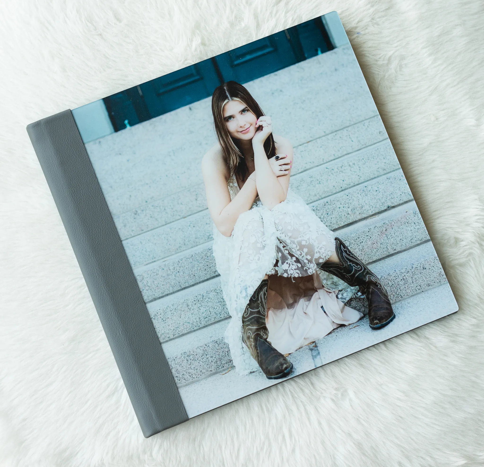 Acrylic-cover album with a senior portrait on the cover